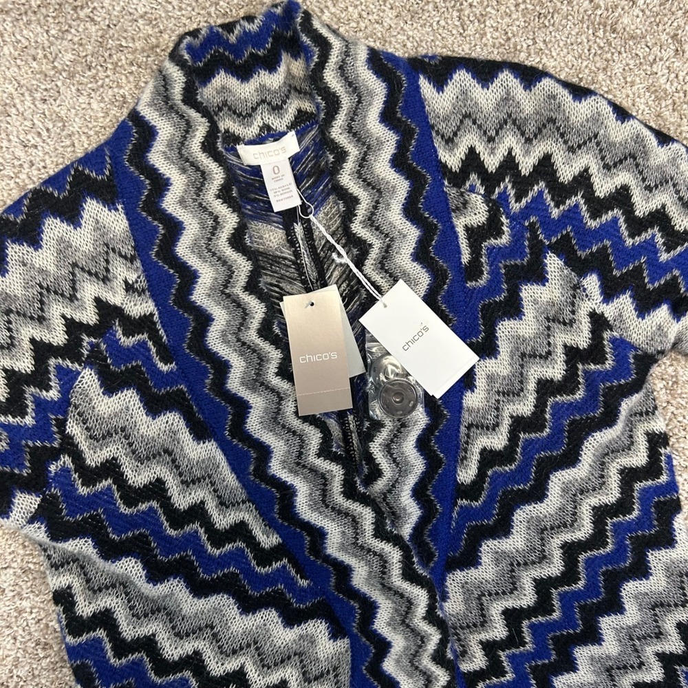 NWT Chico's Zippy Zig Zag Jude Cardigan Sweater Women Size 0 (Small) WOOL MOHAIR